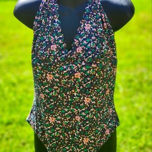 J Crew Scalloped Plunge Floral V-Neck One Piece Swimsuit H5404 XL